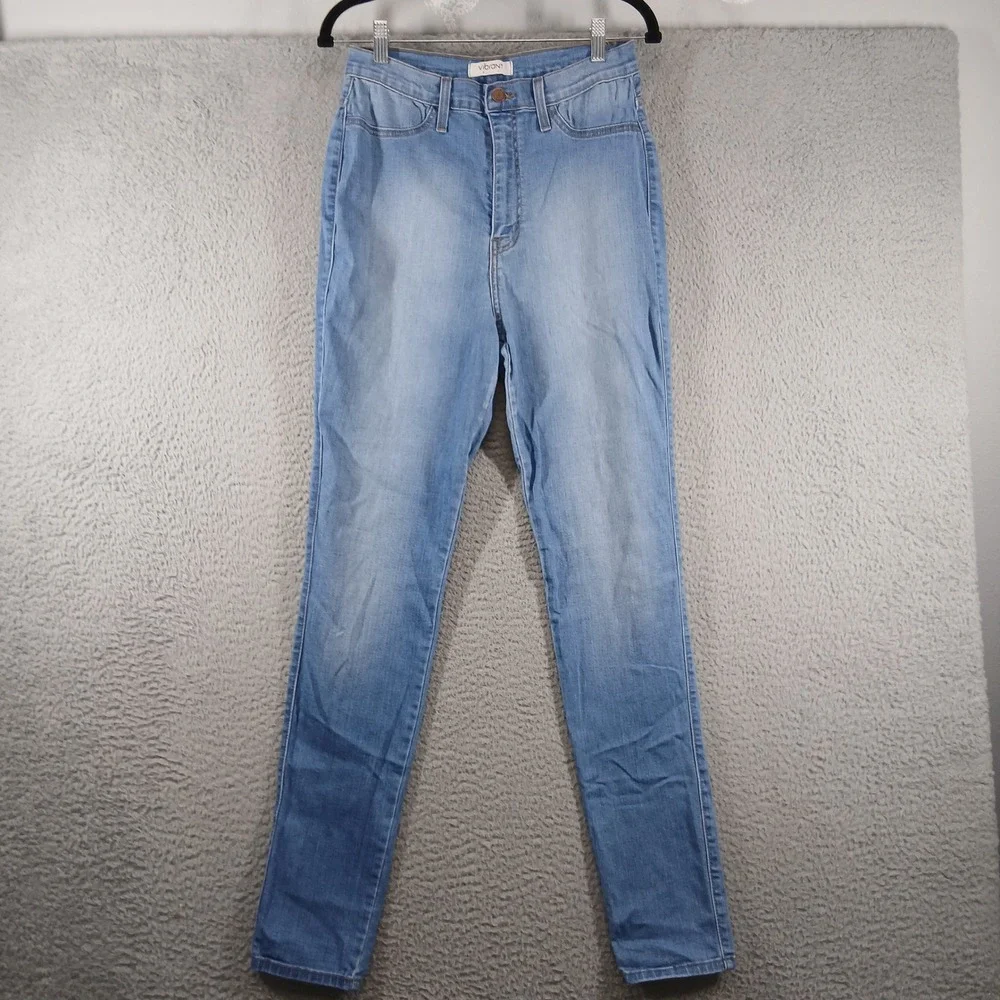 Vibrant M.I.U. Skinny High-Rise Light Wash Destroyed‎ Denim Jeans Size 15 W31